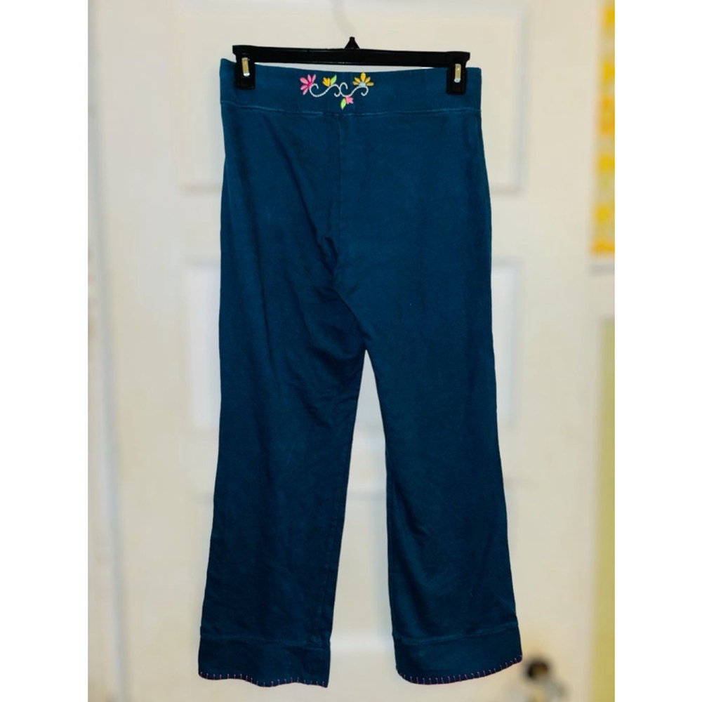 Sleep Sense Women’s Small Blue Embroidered Floral Patches Pajama/Lounge Pants - Picture 5 of 10